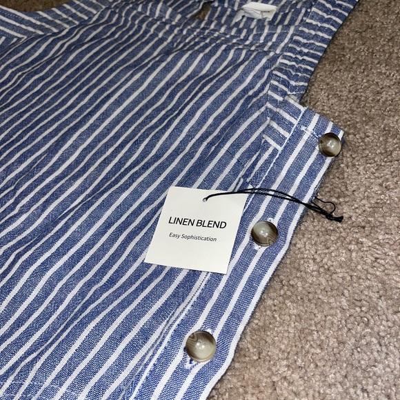 Forcynthia Linen Blend Blue & White striped button dress Size XS NWT w/ pockets - Picture 4 of 4